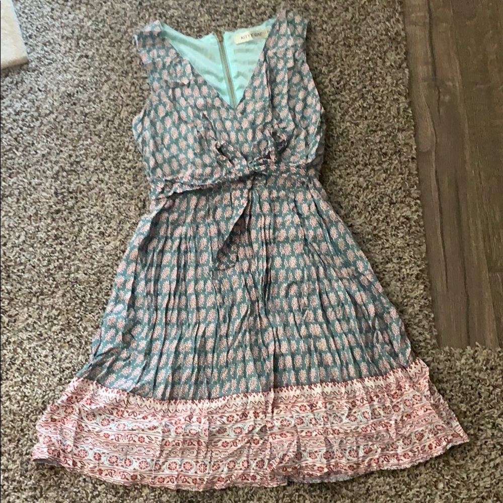 Blue/red floral A-line dress from England